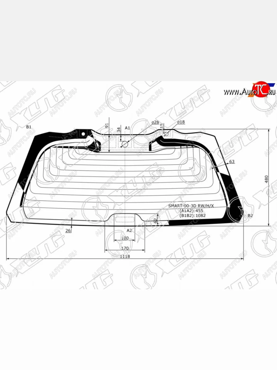 Стекло заднее (Цвет зеленый Обогрев) Smart Fortwo 98-07 XYG SMART-00-3D RW/H/X  в Воронеже Воронежской области