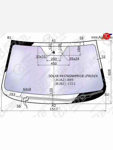 Стекло лобовое атермальное с обогревом щеток + дд KIA SORENTO II 09-12 (Solar-X защита от ультрафиол XYG SOLAR-4437AGNHMV1B LFW/H/X
