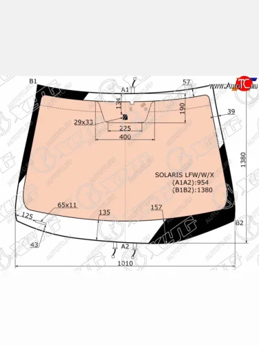 Стекло лобовое (обогрев полный) XYG (зеленое) Hyundai Solaris RBr седан рестайлинг (2014-2017)