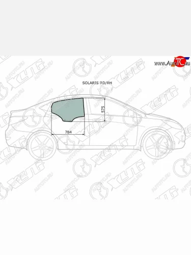 Стекло боковое опускное (Сзади Справа Цвет зеленый) Hyundai Solaris 10-17  Accent 11-17 XYG SOLARIS RD/RH