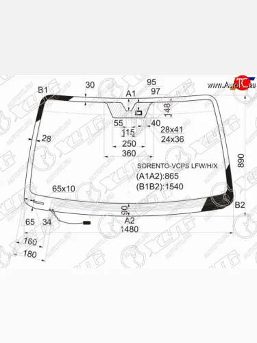 Стекло лобовое (Обогрев щеток Датчик дождя) Kia Sorento 02-09 XYG SORENTO-VCPS LFW/H/X