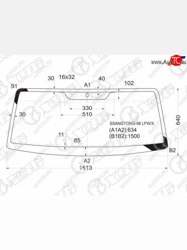 Стекло лобовое SsangYong Korando 96-06  ТагАЗ Тагер 08-14 XYG SSANGYONG-98 LFW/X