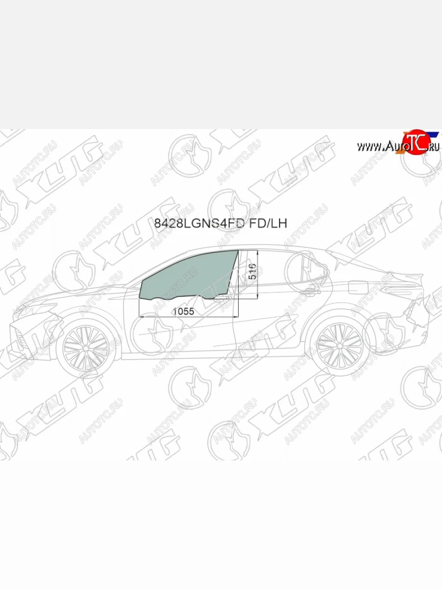 Стекло боковое опускное (Спереди Слева Цвет зеленый Крепления) Toyota Camry (XV70) 17-21  Camry XYG 8428LGNS4FD FD/LH  в Воронеже Воронежской области