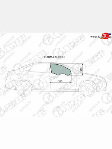 Стекло боковое опускное (Спереди Справа Цвет зеленый) Hyundai Elantra 06-12  Avante 06-11 XYG ELANTRA-06 FD/RH
