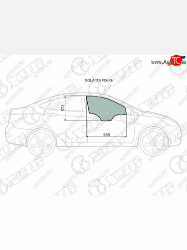 Стекло боковое опускное (Спереди Справа Цвет зеленый) Hyundai Solaris 10-17  Kia Rio 11-17  Hyun XYG SOLARIS FD/RH
