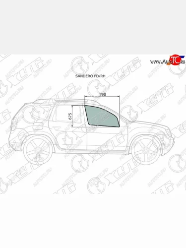 Стекло боковое опускное (Спереди Справа Цвет зеленый) Nissan Terrano 14-22  Renault Duster 10-21 XYG SANDERO FD/RH