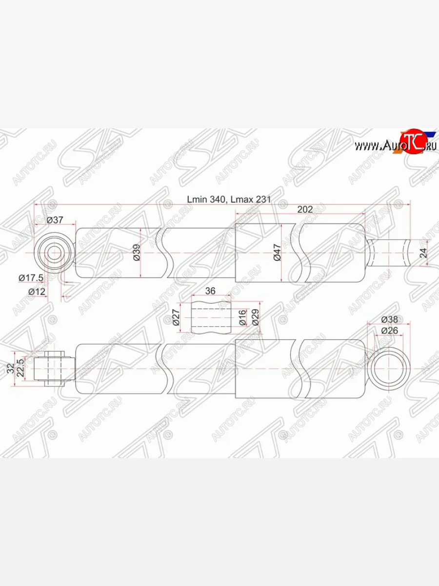 Амортизатор задний TOYOTA DYNA 150TOYOACE 01- LH=RH SAT ST-48531-80232  В Кинешме Ивановской области