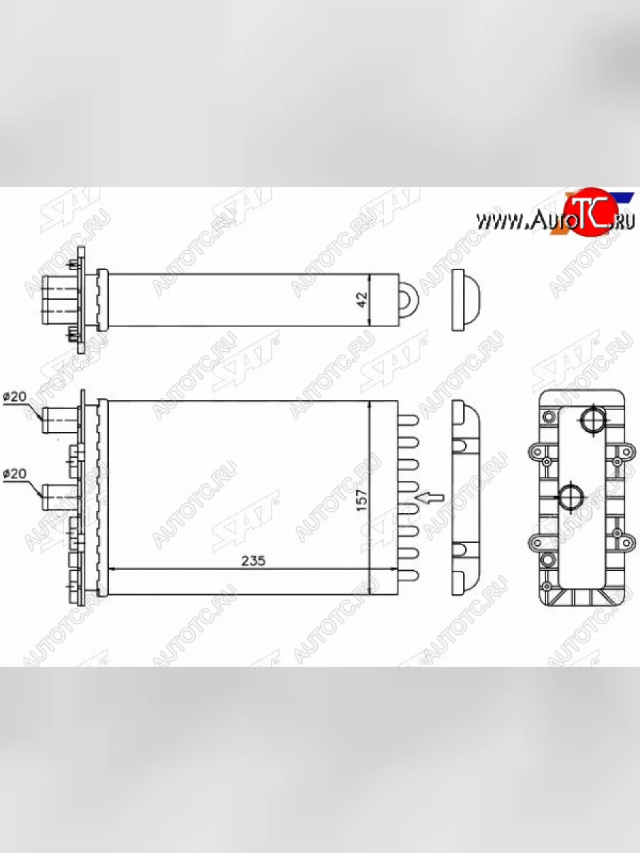 Радиатор отопителя салона  VOLKSWAGEN TRANSPORTER T4 90- (дополнительный)(трубчатый) SAT ST-VWT4-395-A0  в Керчи Республика Крым