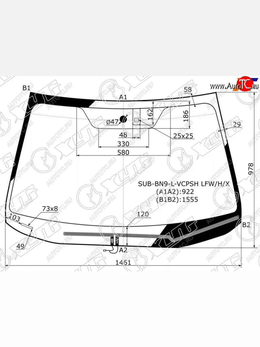 Стекло лобовое (обогрев щеток, датчик дождя) XYG  Subaru  Legacy  BN/B15, Outback  BS/B15 (зеленое)  в Керчи Республика Крым