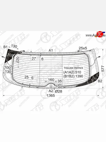 Стекло заднее (Цвет зеленый Обогрев Антенна) Volkswagen Tiguan 06-17 XYG TIGUAN RW/H/X