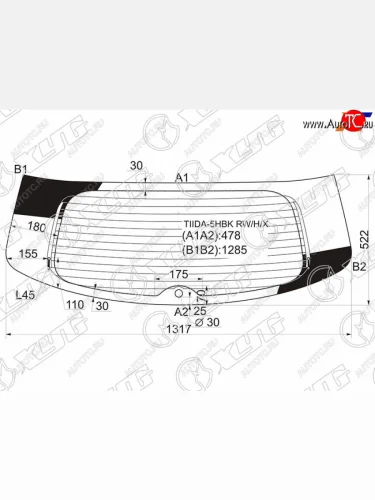 Стекло заднее (Цвет зеленый Обогрев 5D HBK) Nissan Tiida 04-14  Versa 06-12 XYG TIIDA-5HBK RW/H/X