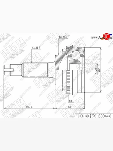 Шрус наружный TOYOTA CARINACALDINACAMRY SV3040CARIBCOROLLA 4WDRAV4 SXA1# 34S2C4A 88-02 HDK TO-009A48