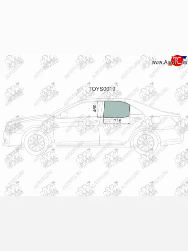 Стекло боковое опускное (Сзади Слева Цвет зеленый) Toyota Camry (XV50) 11-21  Camry USA 11-17     KMK TOYS0019