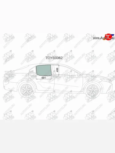 Стекло боковое опускное (Сзади Справа Цвет зеленый) Toyota Camry (XV70) 17-21  Camry UAEUSA 17-2 KMK TOYS0062