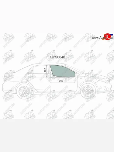 Стекло боковое опускное (Спереди Справа Цвет зеленый) Toyota Corolla (E150) 06-13  Corolla USA (E KMK TOYS0046