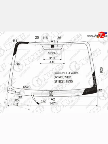 Стекло лобовое (Обогрев щеток) Hyundai Tucson 04-09 XYG TUCSON-1 LFW/H/X
