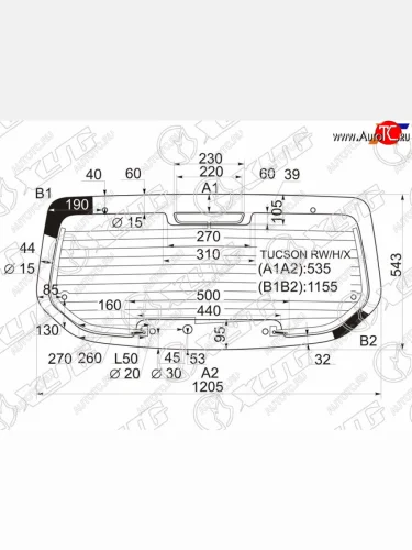 Стекло заднее (Цвет зеленый Обогрев) Hyundai Tucson 04-09 XYG TUCSON RW/H/X