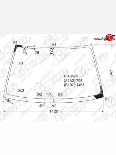 Стекло лобовое (Сборка Европа) Nissan Primera 95-02  Infiniti G20 99-02  Nissan Bluebird 96-01  P XYG U14 LFW/X
