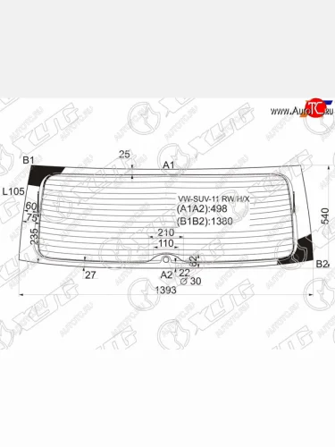 Стекло заднее (Цвет зеленый Обогрев) Volkswagen Touareg 10-18 XYG VW-SUV-11 RW/H/X