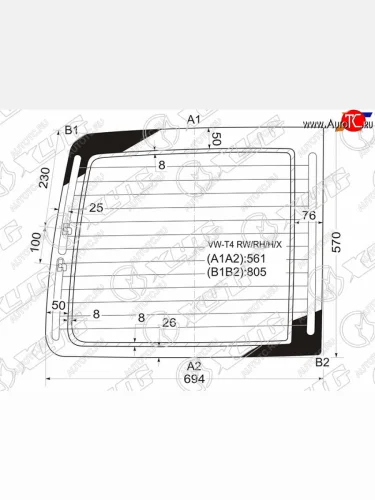 Стекло заднее (Цвет зеленый Обогрев) Volkswagen Transporter 90-03  Caravelle 90-03 XYG VW-T4 RW/RH/H/X