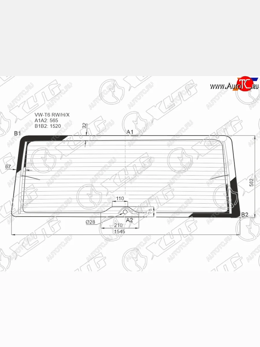 Стекло заднее (Цвет зеленый Обогрев) Volkswagen Transporter 15-  California 15-22  Caravelle 15- XYG VW-T6 RW/H/X  в Воронеже Воронежской области