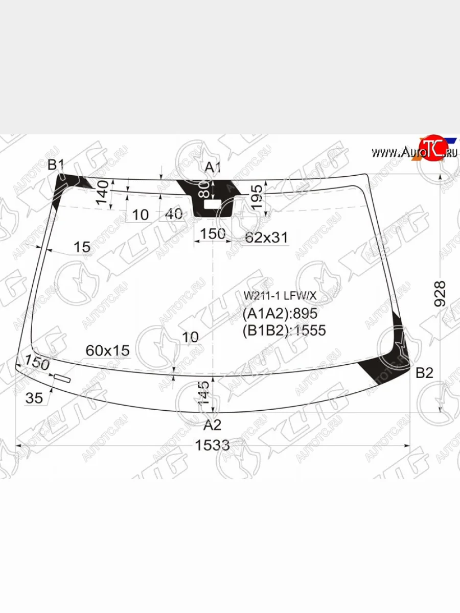 Стекло лобовое (Датчик дождя Панорамная крыша 4D SED5D WGN) Mercedes-Benz E-Class 02-09 XYG W211-1 LFW/X  в Воронеже Воронежской области