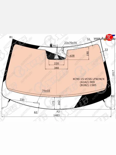 Стекло лобовое (обогрев полный, камера, датчик дождя, молдинг) XYG (зеленое) Volvo XC90 L дорестайлинг (2015-2019)