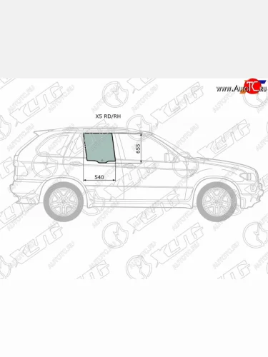 Стекло боковое опускное (Сзади Справа Цвет зеленый) BMW X5 99-06 XYG X5 RD/RH