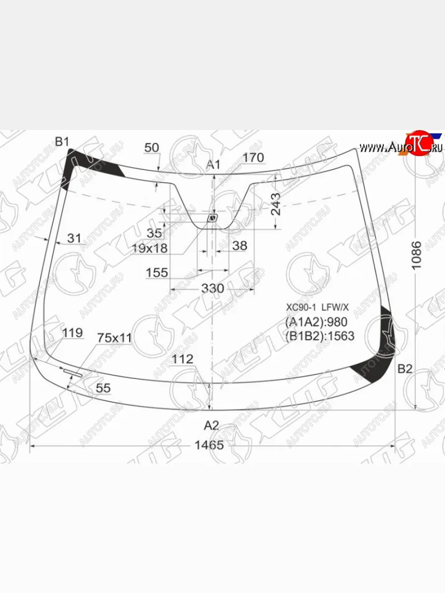 Стекло лобовое (датчик дождя) XYG Volvo XC90 C дорестайлинг (2002-2006) (зеленое)  в Керчи Республика Крым