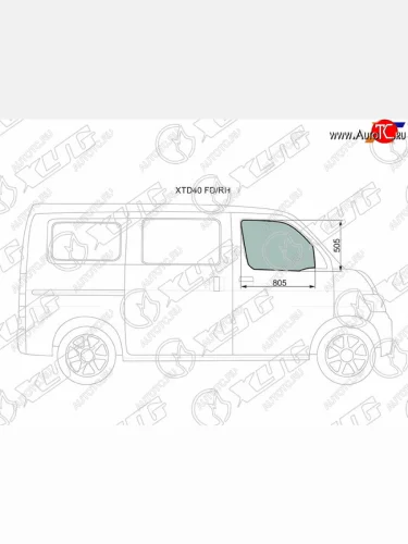 Стекло боковое опускное (Спереди Справа Цвет зеленый) Daihatsu Grand Max 07-19  Toyota Lite Ace 0 XYG XTD40 FD/RH