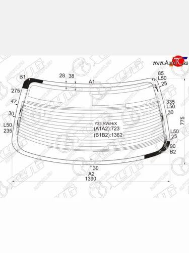 Стекло заднее (Цвет зеленый Обогрев Антенна) Nissan Cedric 95-99  Gloria 95-99 XYG Y33 RW/H/X