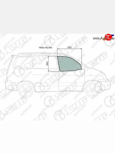 Стекло боковое опускное (Спереди Справа Цвет зеленый) Toyota Lite Ace 96-07  Lite Ace Noah 96-01 XYG YR40 FD/RH