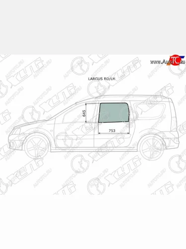 Стекло боковое опускное (Сзади Слева Цвет зеленый) Dacia Logan 04-08  Logan Mcv 08-12  LADA Larg XYG LARGUS RD/LH