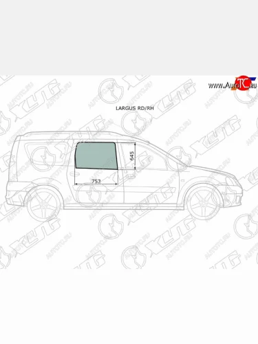 Стекло боковое опускное (Сзади Справа Цвет зеленый) Dacia Logan 04-08  Logan Mcv 08-12  LADA Lar XYG LARGUS RD/RH