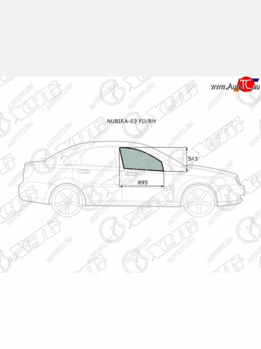 Стекло боковое опускное (Спереди Справа Цвет зеленый) Chevrolet Lacetti 04-13  Daewoo Lacetti 04- XYG NUBIRA-03 FD/RH