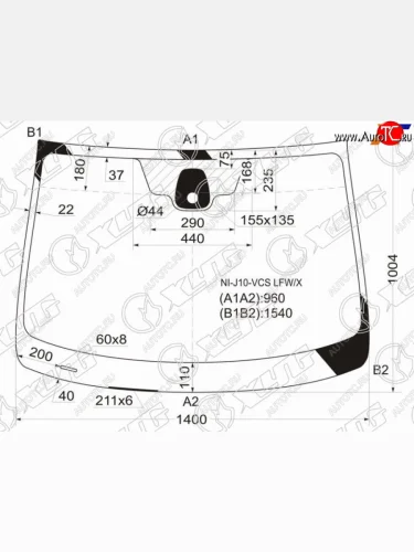 Стекло лобовое (датчик дождя) XYG (зеленое) Nissan Qashqai 1 J10 дорестайлинг (2007-2010)