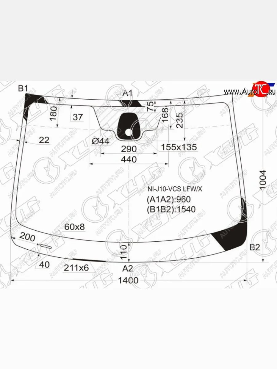 Стекло лобовое (датчик дождя) XYG Nissan Qashqai 1 J10 дорестайлинг (2007-2010) (зеленое)  в Самаре Самарской области