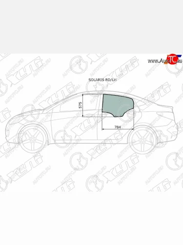 Стекло боковое опускное (Сзади Слева Цвет зеленый) Hyundai Solaris 10-17  Accent 11-17 XYG SOLARIS RD/LH