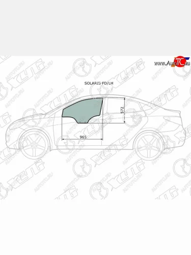 Стекло боковое опускное (Спереди Слева Цвет зеленый) Hyundai Solaris 10-17  Kia Rio 11-17  Hyund XYG SOLARIS FD/LH