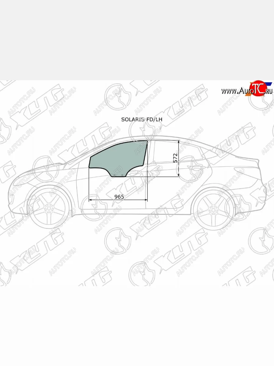 Стекло боковое опускное (Спереди Слева Цвет зеленый) Hyundai Solaris 10-17  Kia Rio 11-17  Hyund XYG SOLARIS FD/LH  в Воронеже Воронежской области