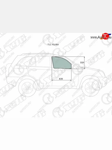 Стекло боковое опускное (Спереди Справа Цвет зеленый) Chery Tiggo T11 05-16  Vortex Tingo 10-14 XYG T11 FD/RH