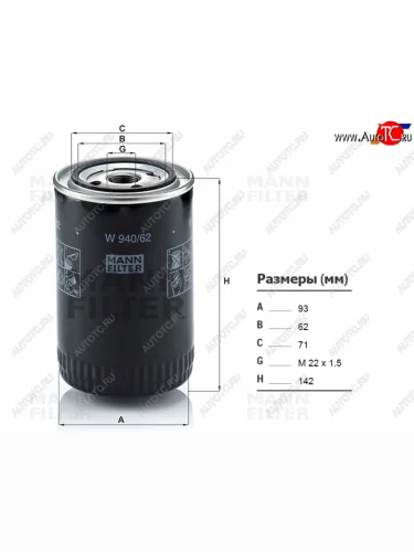 Фильтр масляный IVECO DAILY 99-MITSUBISHI FUSO CANTER 09-12CITROEN JUMPER 02-06 MANN W940/62