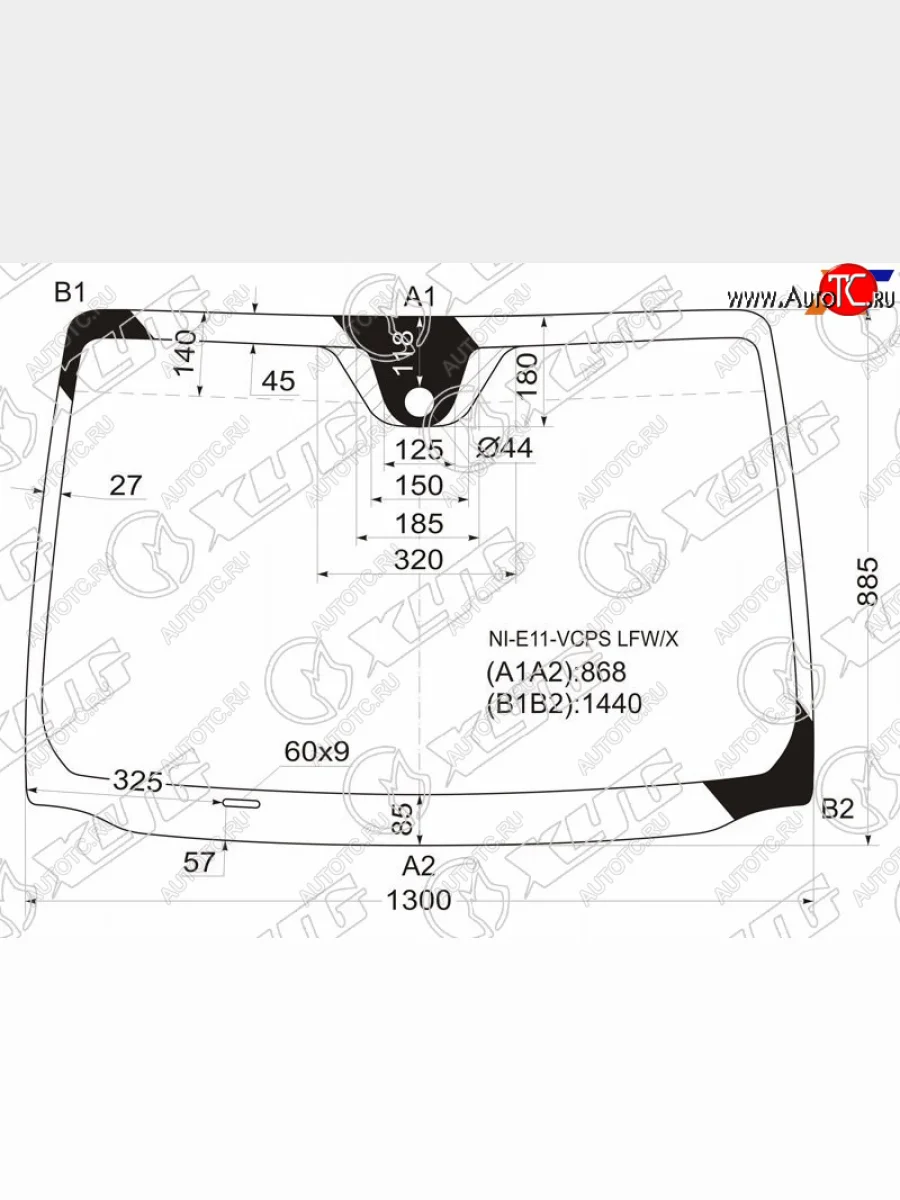 Стекло лобовое (датчик дождя) XYG Nissan Note 1 E11 рестайлинг (2008-2013) (зеленое)  с доставкой в г. Керчь