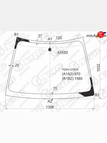 Стекло лобовое XYG (зеленое) Mitsubishi Colt Z30 хэтчбэк 5 дв. дорестайлинг (2002-2009)