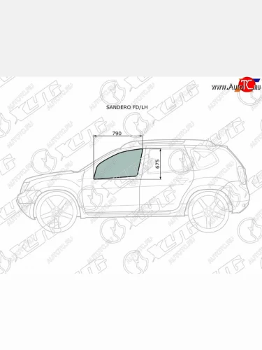 Стекло боковое опускное (Спереди Слева Цвет зеленый) Nissan Terrano 14-22  Renault Duster 10-21  XYG SANDERO FD/LH