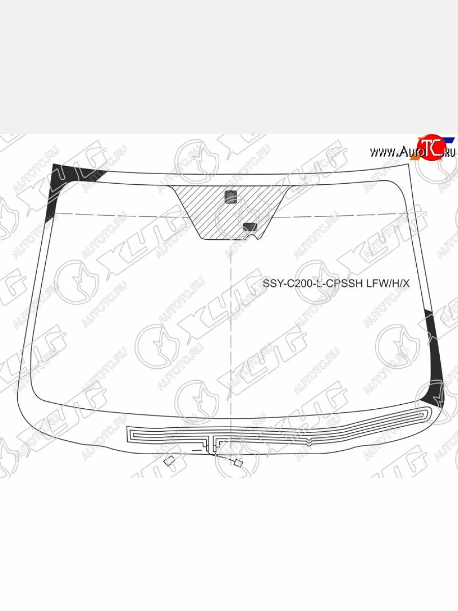 Стекло лобовое (обогрев щеток, датчик дождя) XYG SSANGYONG Actyon дорестайлинг (2010-2013) (зеленое)  с доставкой в г. Керчь