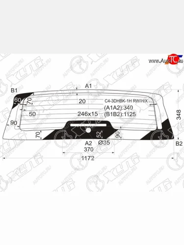 Стекло заднее (Цвет зеленый Обогрев) Citroen C4 04-11 XYG C4-3DHBK-1H RW/H/X