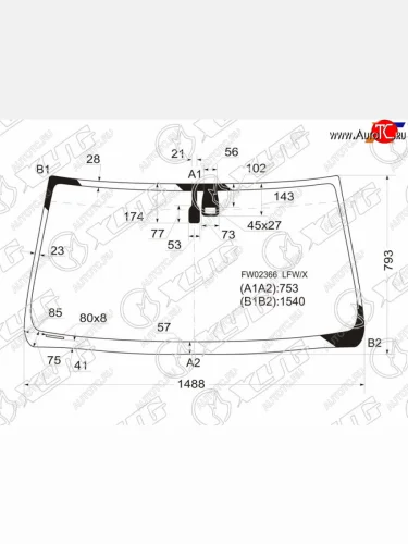 Стекло лобовое (датчик дождя) XYG (зеленое) Toyota Land Cruiser Prado  J120 (2002-2009)