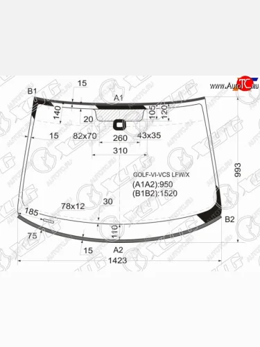 Стекло лобовое (датчик дождя, молдинг) XYG (зеленое) Volkswagen Golf 5 Mk5 универсал (2003-2009)