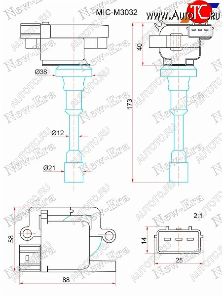 Катушка зажигания MITSUBISHI LANCER CS2A 1.5 00-/PAJERO IO H65W 1.6 99-01 NEW ERA MIC-M3032, micm3032 NEW ERA MIC-M3032  в Воронеже Воронежской области